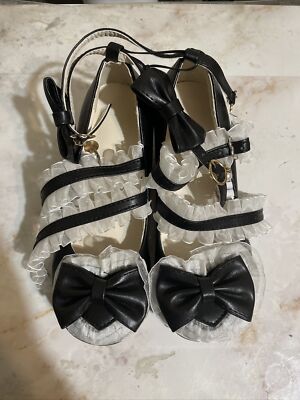 LUXMAX Women Kawaii Mid Block Heel Mary Jane Rockabilly Pumps with Bow Platform