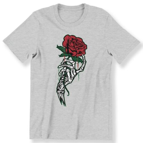 Dripping Rose Men's Ladies T-shirt Skeleton Hand With Rose Graphic Gift T-shirt - Afbeelding 1 van 19