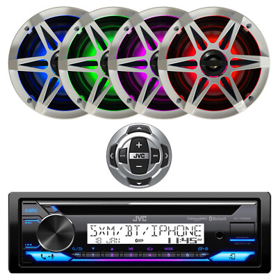 JVC Marine Bluetooth CD Receiver, Remote, 4x 6.5'' 120W LED Speakers w/Grilles