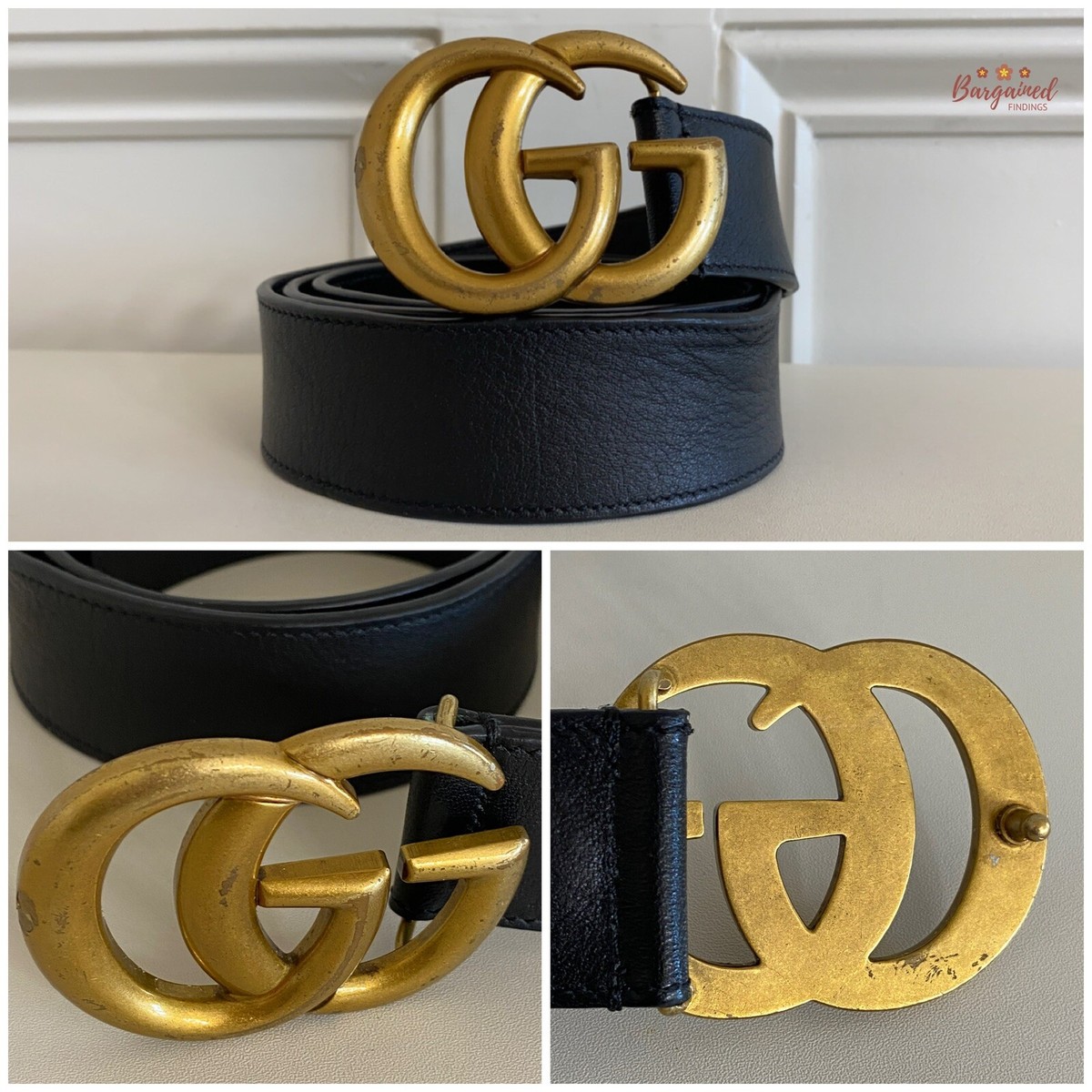 GUCCI ベルト ブラック ゴールド金具 90/36 Authentic Gucci Black Smooth Calfskin Leather Gold Double G Buckle