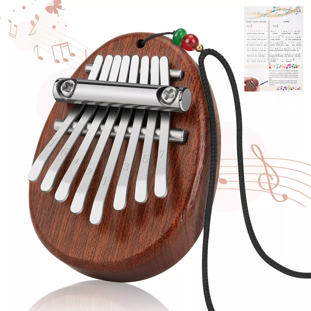 Mini Kalimba Thumb Piano Musical Instruments 8 Keys Finger Piano With Lanya