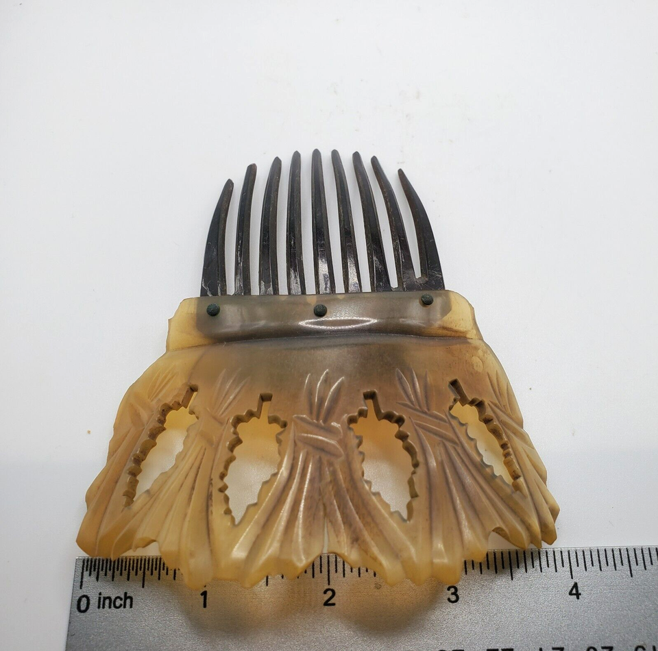 VICTORIAN HAIR COMB LARGE EDWARDIAN CELLULOID CARVED HAIR FORK 1900'S ...