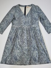 Tory Burch Snake Print Long Sleeve Dress size Large blue v-neck