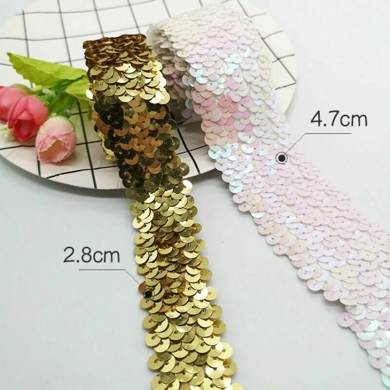 Scintillante Paillettes Fascia Elastica Nastro Lucido Orlo Fai Cucito Materiale - Immagine 2 di 4