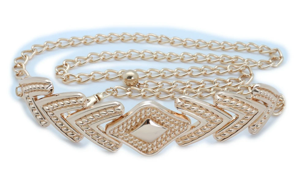 Mujeres Estilo Brillante Elegante Cinturón Cintura de Cadera Cadena de Metal Dorado Punta de Flecha Dije XS S M Foto 3 de 4