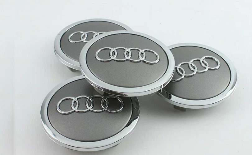 Set 4pcs Audi 69MM Gray Chrome Wheel Rim Center Hub Caps