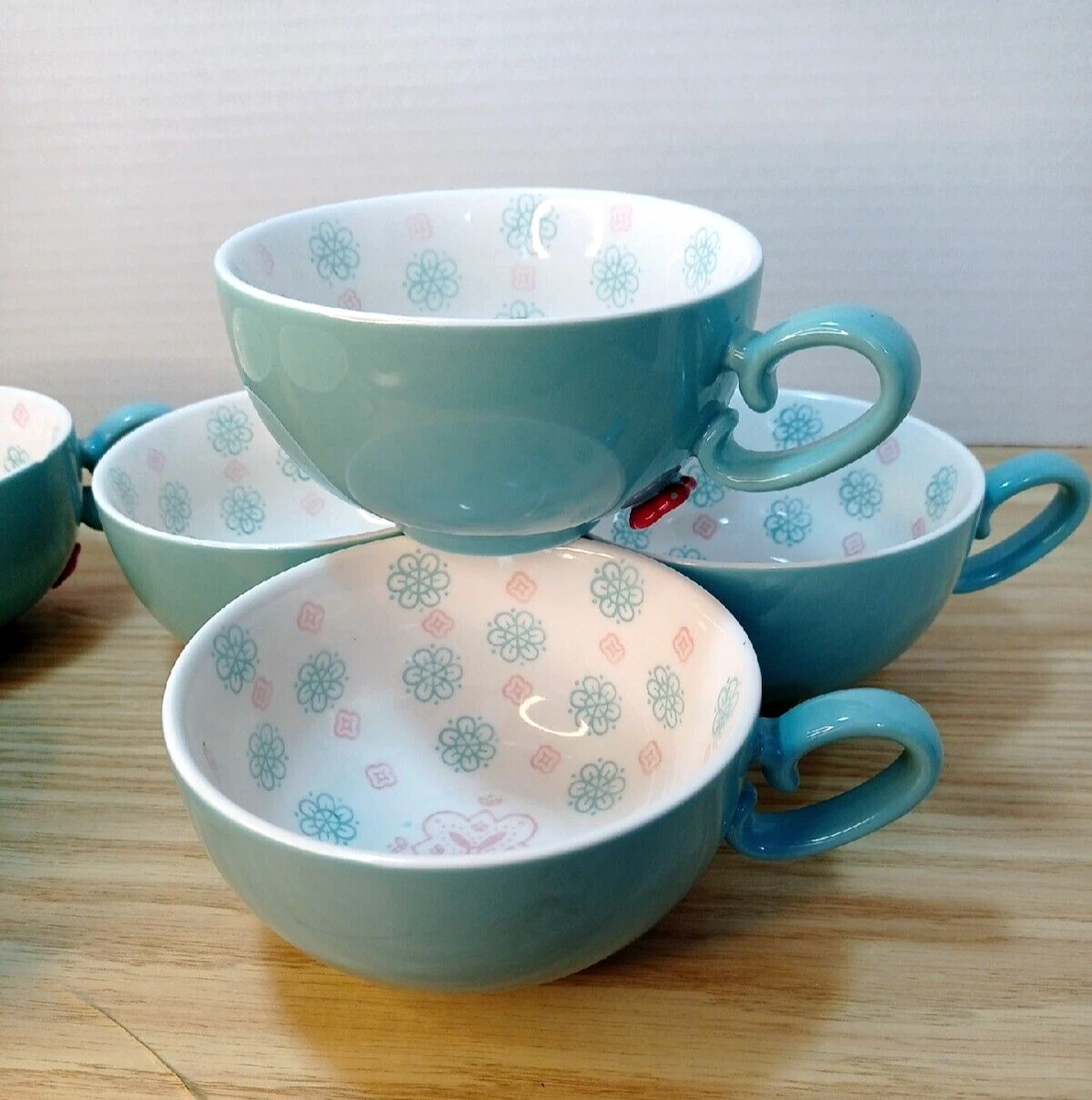 Waitrose Stoneware Green Pink Set of 6 Mugs eBay
