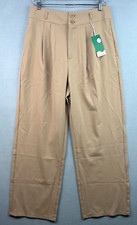 Halara Pants Large High Waisted Button Zipper Side Pocket Shirred Wide Leg Work