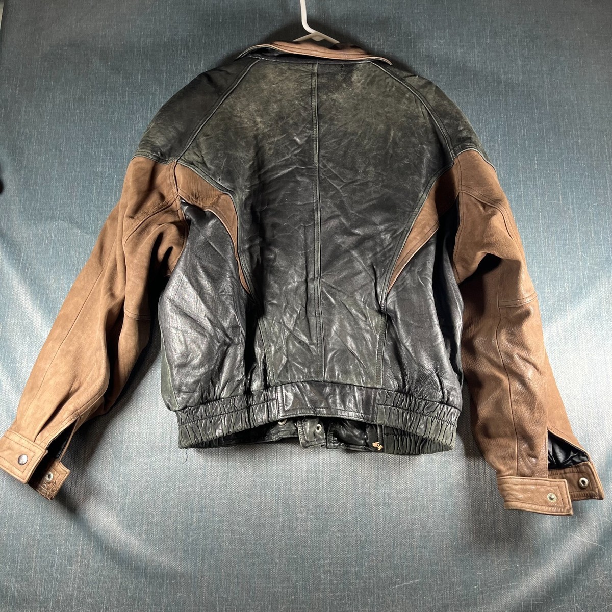 Vintage Midway Men Biker Jacket Size L Black Brown Leather