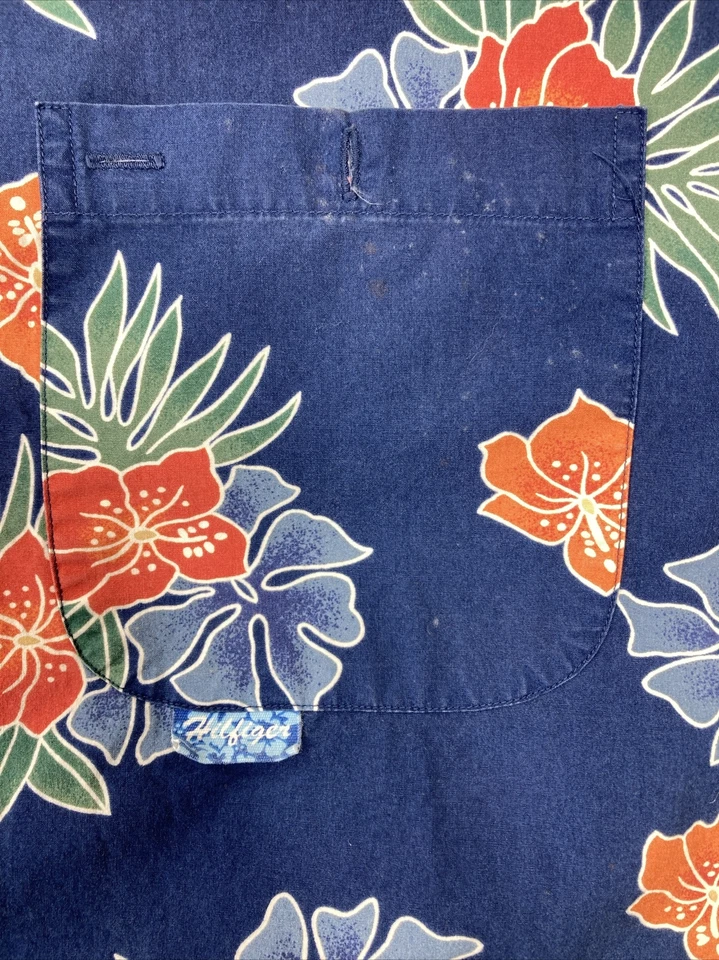 Camisa hawaiana Tommy Hilfiger para hombre M azul floral relax abotonada Foto 3 de 4