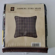 HiEnd Accents ASHBURY Black Euro Sham 27x27 Woven Tweed Pillow Cover Windowpane
