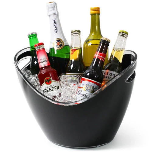 Champagne Beer Ice Bucket Black Acrylic Plastic Large Oval Drinks