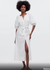 NWT Madewell Tie-Waist Button-Front Midi Dress in Poplin white XS Classic
