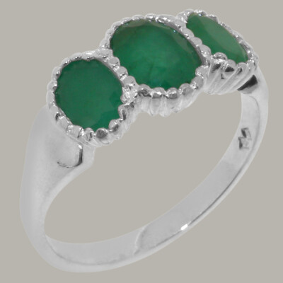Natürlicher Smaragd-Damen-Trilogie-Ring 9 kt Weißgold   Größen J bis Z