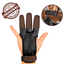 Leather Archery Gloves 3 Finger Tab Guard, Bow Shooting Protector Accessories 