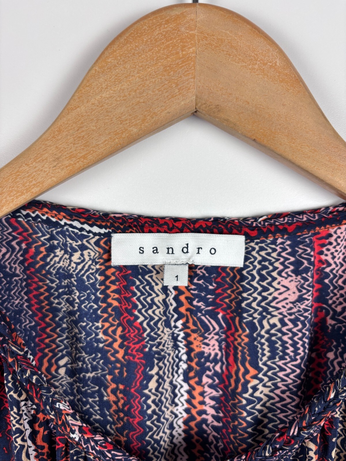 Sandro Silk Zigzag Pattern Long Sleeve Dress Elas… - image 4