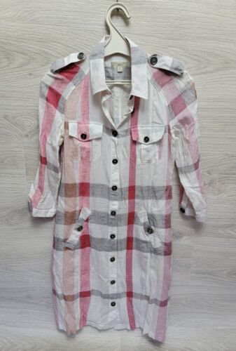 Authentic Burberry Brit Checkered Cotton Linen Long Shirt Dress Sz US 10 UK 12 - Picture 1 of 16