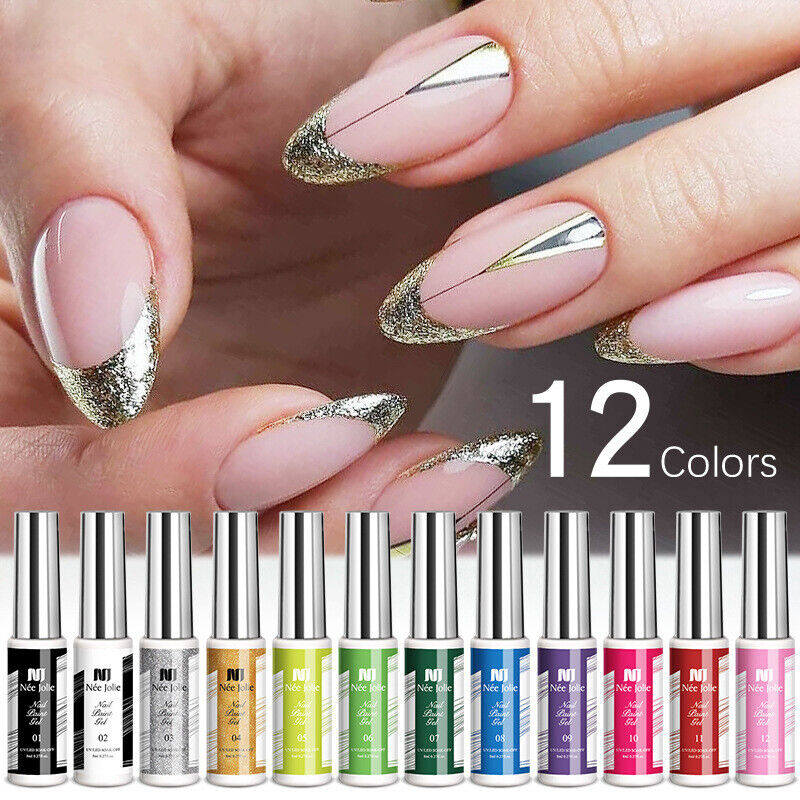 UV LED Painting Gel Polish Nail Art Manicure Tools LINER DIY Rainbow 12 ...