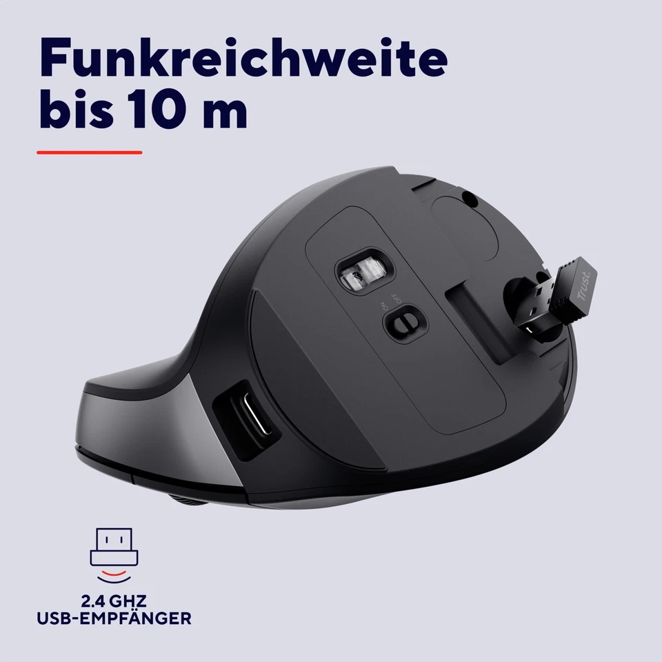 Yuno Wiederaufladbare Vertikale Maus Kabellose Ergonomische Maus 2.4GHz Vorbe... - Bild 4 von 4
