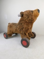 VTG Steiff-esque Rideable Pull Rider Plush Teddy Bear Animal Ride Toy Toddler VG