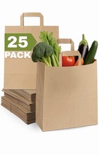 25-pack Paper Retail Grocery Bags Kraft with Handles 14x12x7