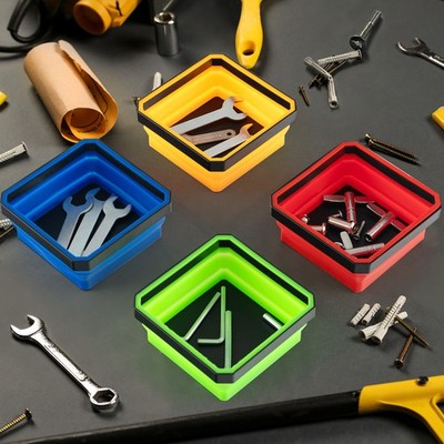 4 Pack Collapsible Magnetic Foldable Tray Silicone Tool Tray for Bolt Screw Nut