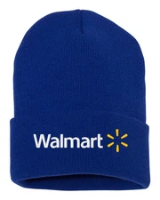 Walmart Logo Blue Beanie Knit Winter Headwear Hat Cap Adult Size Embroidered