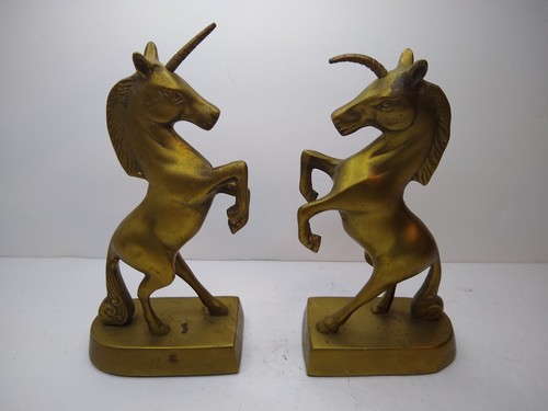 Vintage Solid Brass Unicorn Mythical Creature Figurine 7” Tall Book Ends