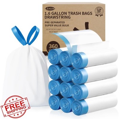 Small Trash Bags 1.6 Gallon, 360 Count -1.2 Mil Drawstring Mini Garbage Bags,...