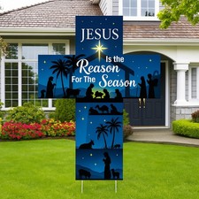 Roowest 4.6ft Jesus Is The Reason for Season Yard Sign with Metal blue