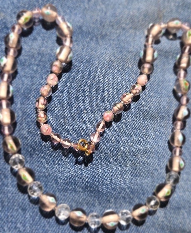 Vintage Glass Bead Necklace 22" Millefiori Flower Inside Raised Bumpy Eye Matine