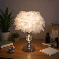 Elegant Flower White Feather Bedside Table Lamp Bedside Night Stand Bedroom Deco