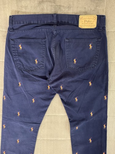 Polo Ralph Lauren Sullivan pantaloni jeans blu slim ricamati pony uomo 32x32 Geo - Foto 8 di 16