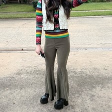 Handsewn Green 70's Vintage Fashion Bell Bottom Low Waist Flare Pants Sz S