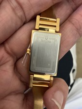 Bulova Diamonds 97P104 Women's Rectangular Facet Cut Gold Tone Half Bangle Watch