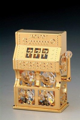 24K Gold Plated Swarovski Crystal Temptations Slot Machine Figurine  3''  NEW