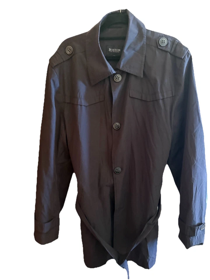 Gabardina BOSTON Fine Tailoring M-L para hombre negra algodón poliéster con cinturón botones Foto 4 de 4