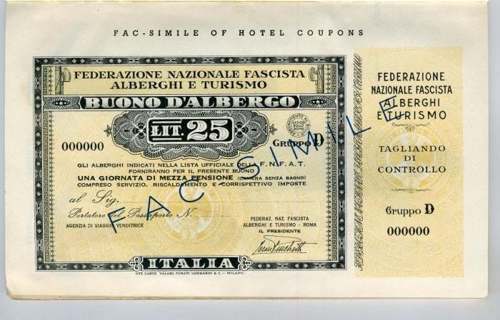 Hotel & Petrol Coupons for Foreign Visitors to Italy 96 Page Booklet 1935