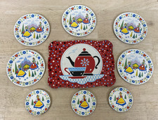 TOY TEA SET Lot of 9 Vintage Ohio Art Tin Lithograph Childs Dutch Holland Mini