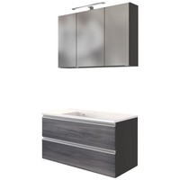 Waschtisch Mit Unterschrank 100Cm Waschbecken In Eiche Grau Badezimmer GäSte Wc