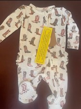 ANGEL DEAR Future COWGIRL - RUFFLE BACK 2 WAY ZIPPER FOOTIE Newborn NWT Pajamas