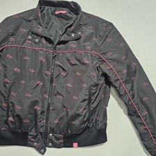 Vintage Y2k Frisk Windbreaker Jacket Black Pink Sneaker Print Retro Streetwear L