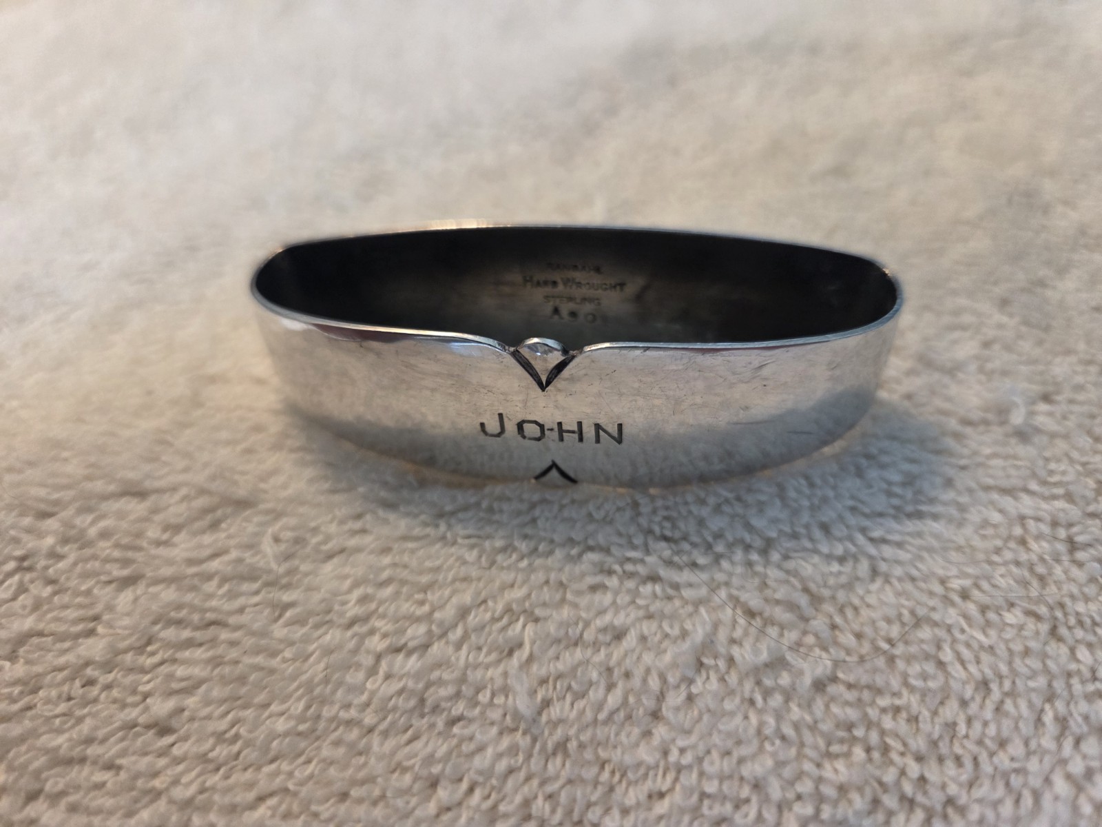 Randahl Sterling Silver Napkin Ring, Handwrought Engraved John