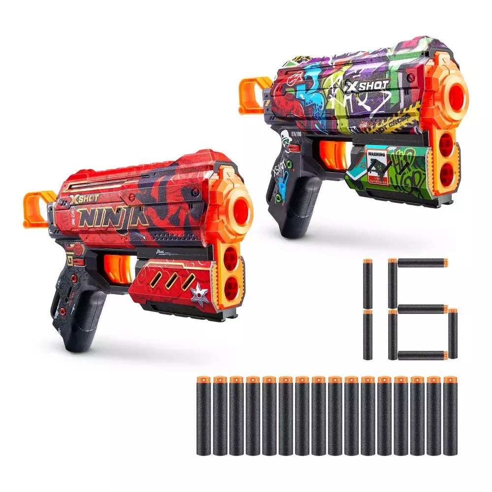 X-Shot SKINS Flux Dart Blaster 2pk Combo Ninja - Graffiti от ZURU 3090₽