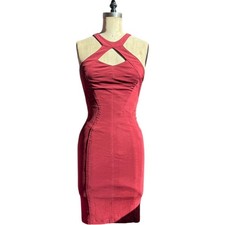 Red Cut25 Rusty red bodycon dress with criss-cross neckline XS