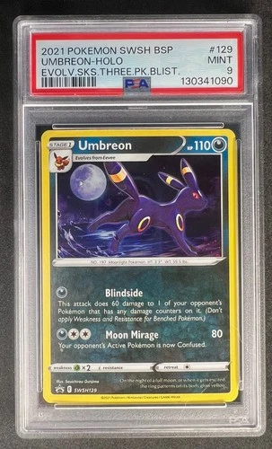 2021 POKEMON SWSH BLACK STAR PROMO #129 UMBREON-HOLO PSA 9