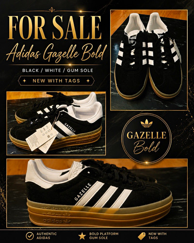 adidas Gazelle Bold Platform Sneakers Black/White/Gum Leather Low Top IE0876
