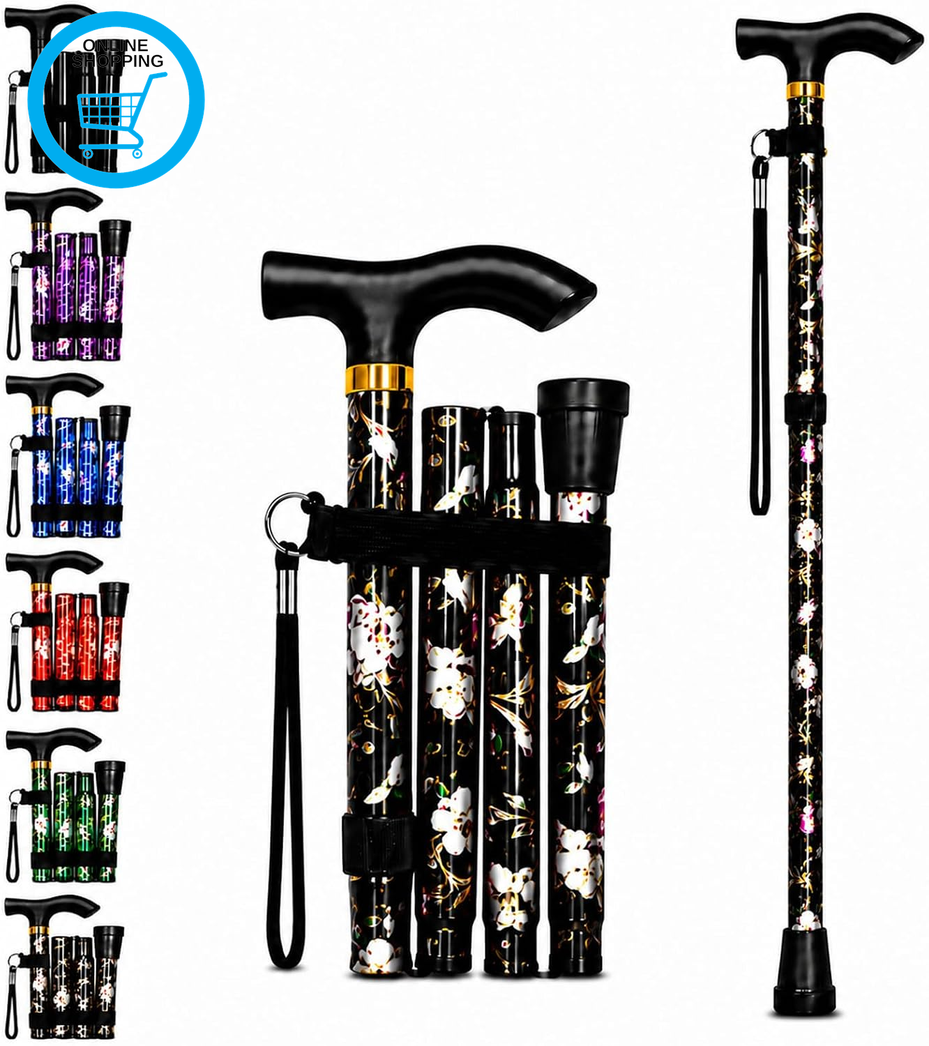 Foldable Walking Sticks for Men & Women, Adjustable Height (85–95Cm) Ladies Walk