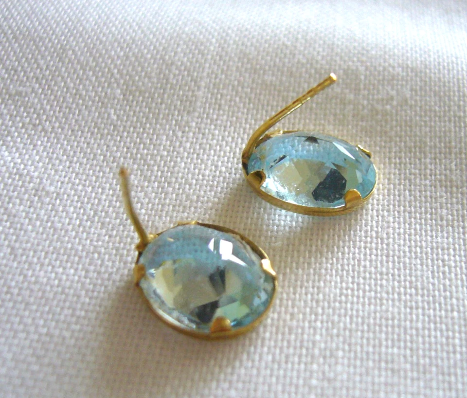 Große blaue Ohrringe/ Stecker gold 333, Tansanit, Blautopas, Aquamarin Saphir? - Bild 2 von 4