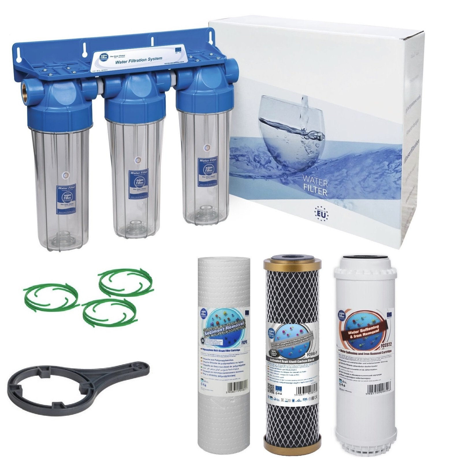 3 Stage Whole House Water Purifier and Softening Filter Kit Salt Free 1"" BSP